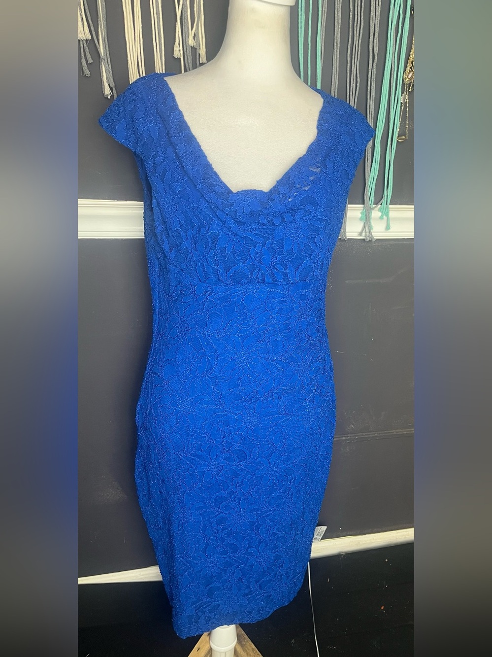 Lauren Ralph Lauren Royal Blue Lace Overlay Cowl Neck Dress Size 12